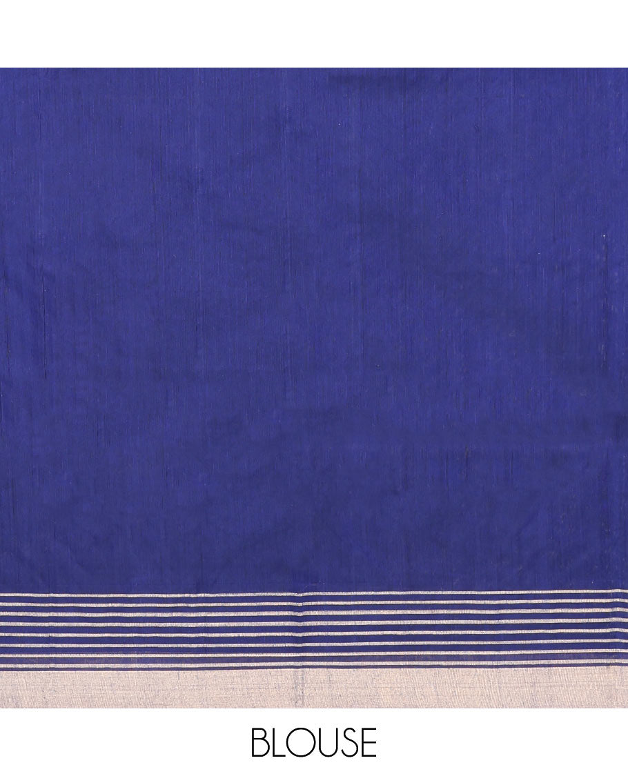 Blue Chanderi Cotton Saree, Enthralled with Peacock Buttas All Over Its Body, Highlighted by a Self-Border, Pallu Steeped with Zari Stripes, and Paired with a Matching Blouse