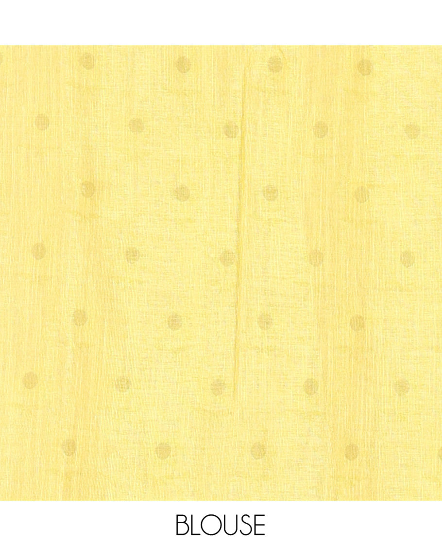 Gold-Yellow Tissue Linen Saree Features Sunflower Motifs, a Contrast Border, and a Contrast Blouse