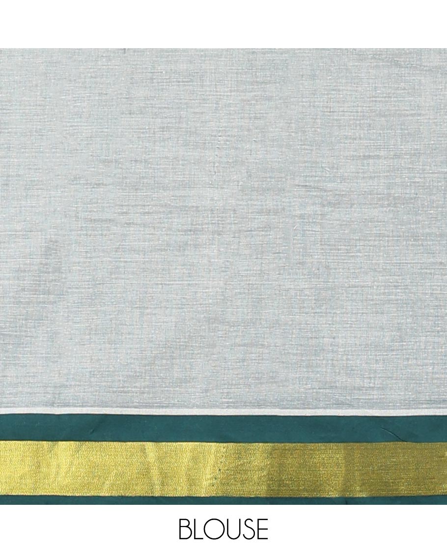 Grey ancient village design ancient with self striped border & geometric design pallu
