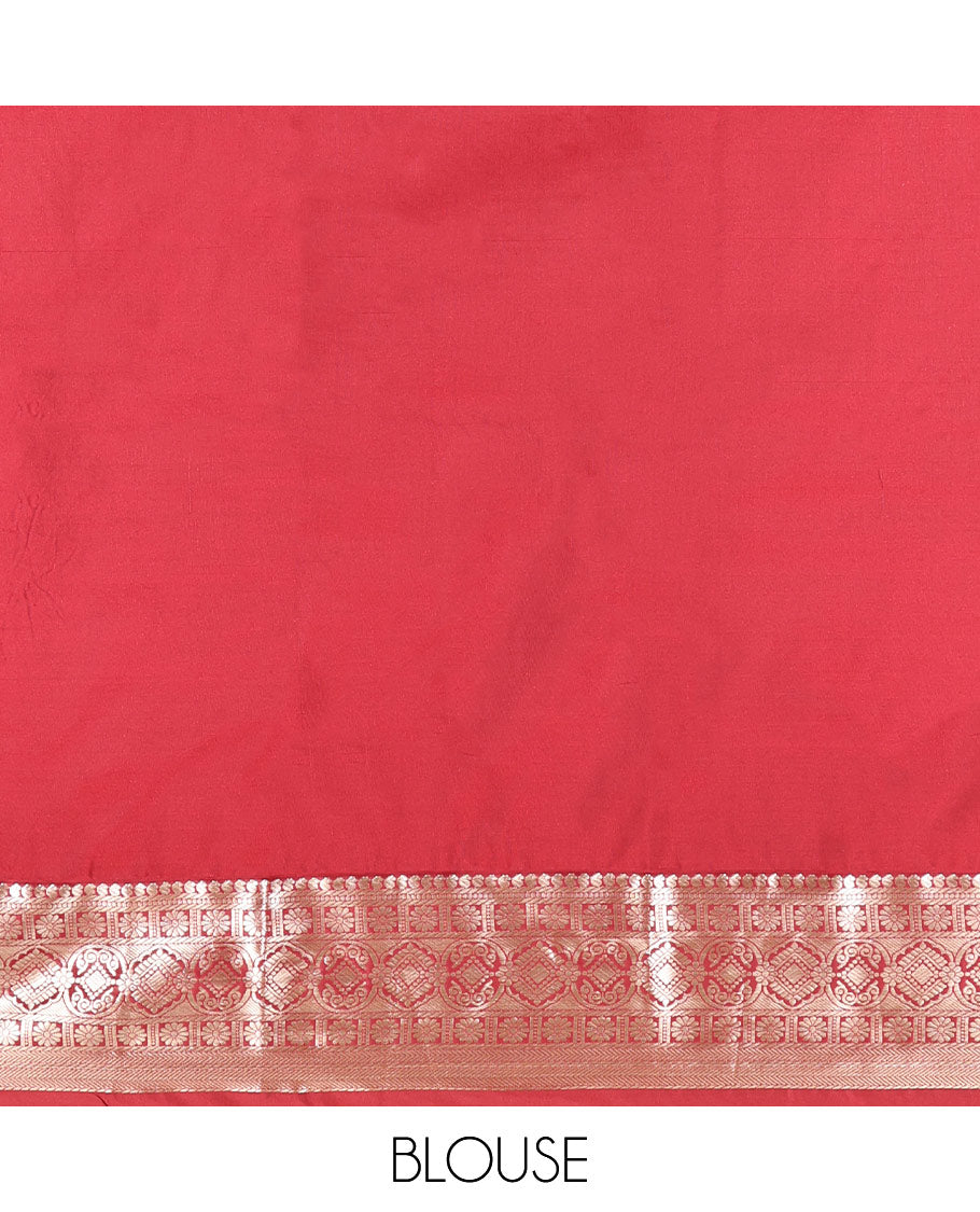 Peacock Color Budget Silk Saree, Enthralled with Zari Buttas, Complemented by a Contrast Traditional Border, Pallu of Jaal and Paisleys, and a Contrast Blouse
