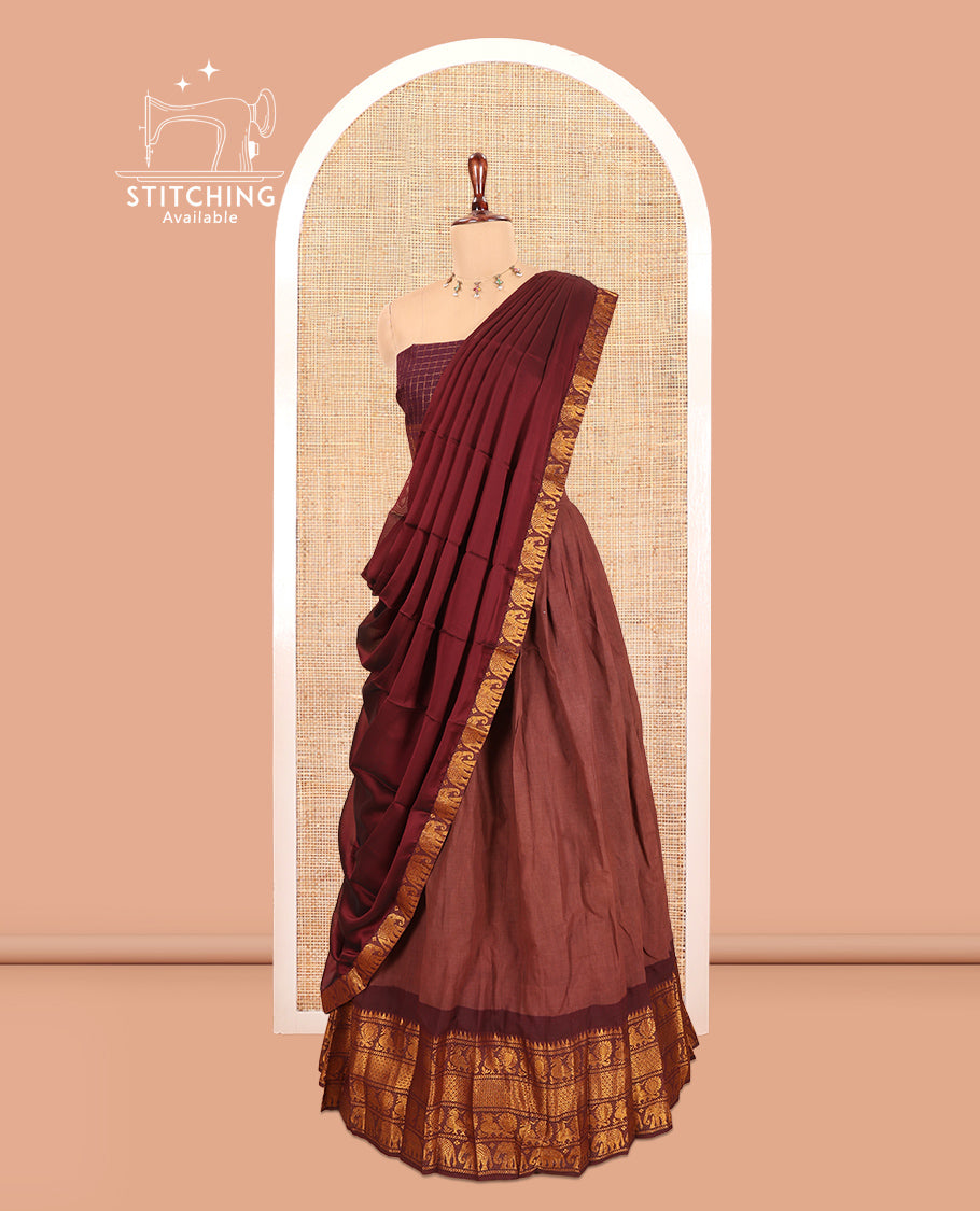Brown-Maroon Sungudi Cotton Half-Saree