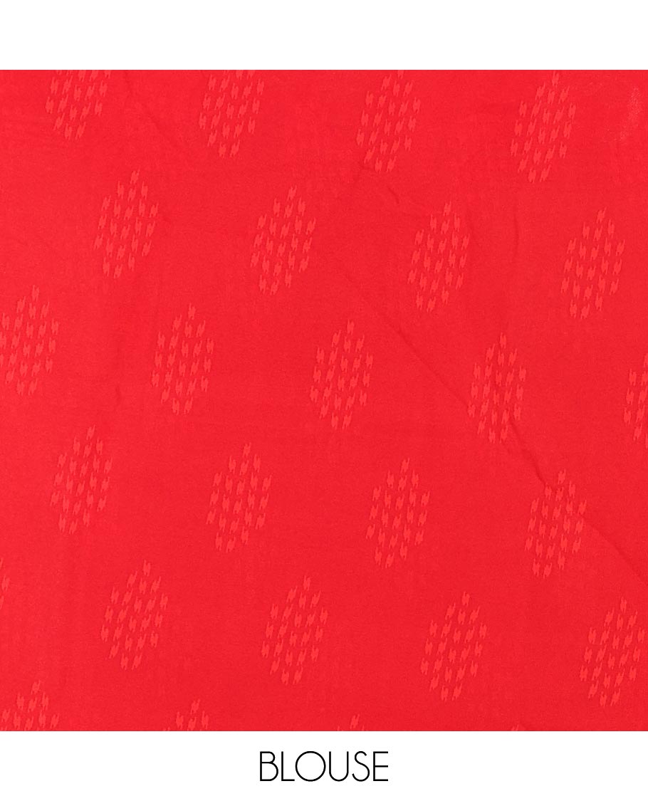 Red Georgette Saree, Accentuated with Intricate Printed All Over Its Body, a Subtle Border of Peacock Designs, a Printed Pallu, and Paired with a Matching Blouse