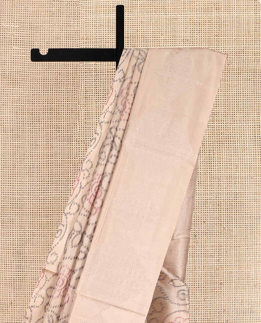 Sandal Mayuri Soft Silk Saree, Adorned with Ikat Weave, Sparsely Woven Zari Border, Sparsely Woven Pallu, and a Matching Blouse