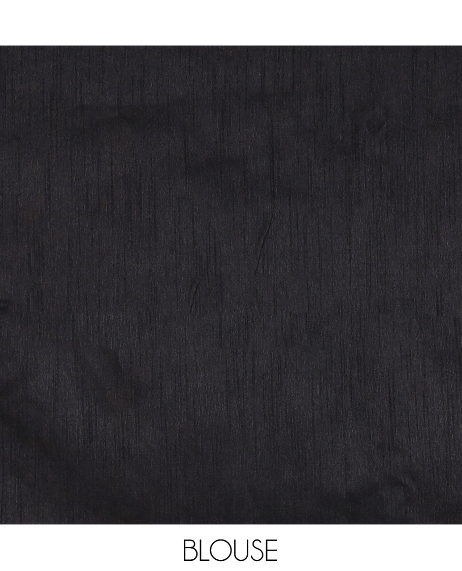 Borderless Green-Black Semi-Raw Silk Saree, Decorated with Sequined Stripes, a Contrast Zari Striped Pallu, and Contrast Blouse