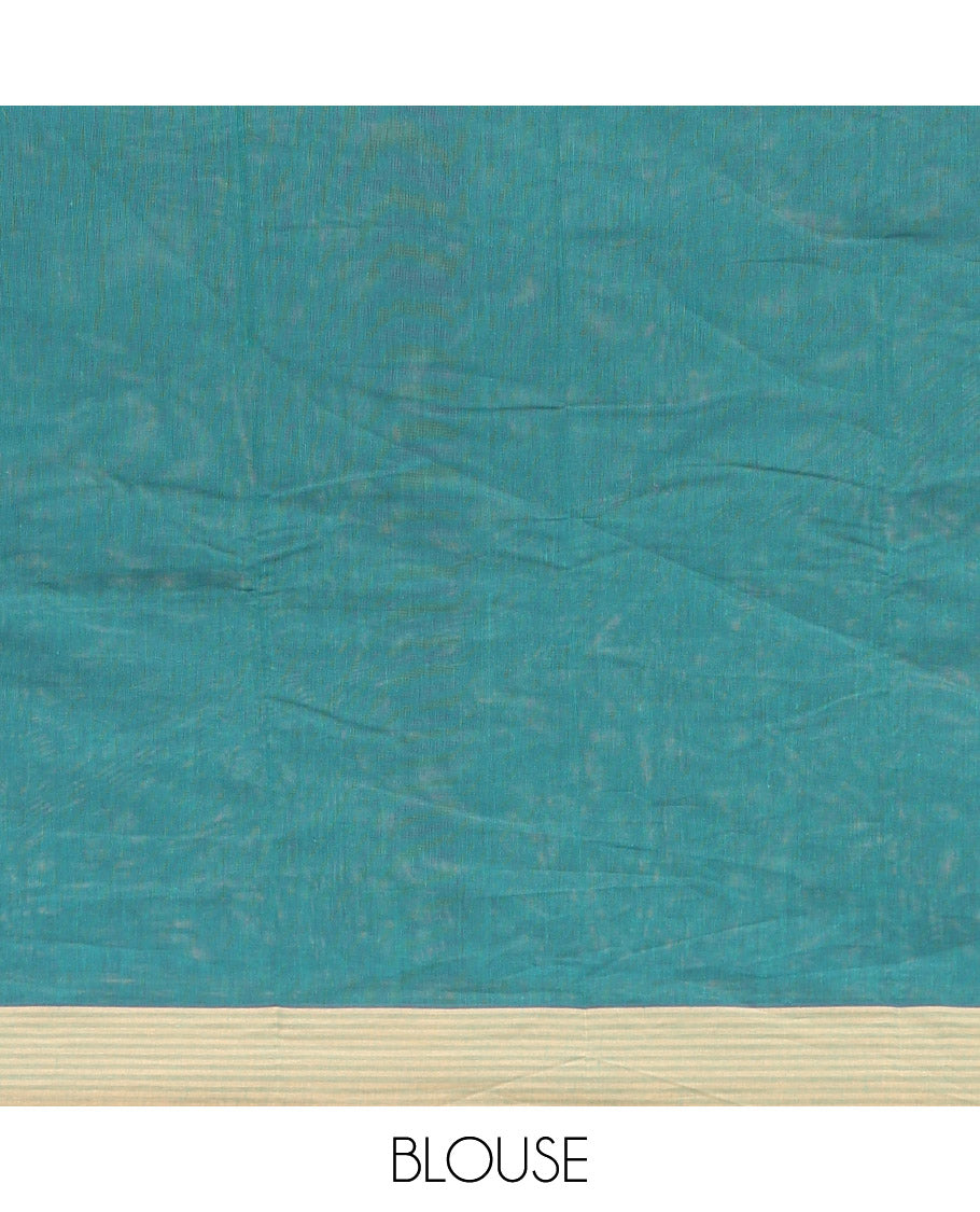 Green Kanchi Cotton Saree, Accentuated with Buttas All Over Its Body, Complemented by Contrast Border, Paisley Design Pallu, and Paired with a Matching Blouse