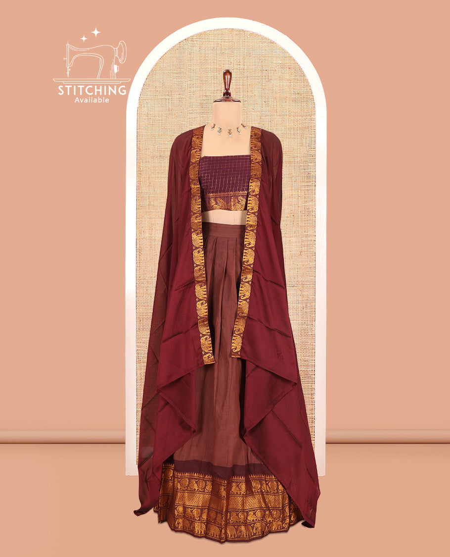 Brown-Maroon Sungudi Cotton Half-Saree