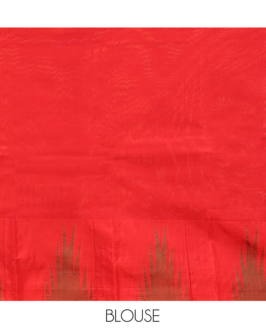 Grey Plain Bangalore Silk Saree, Complemented by a Contrast Temple Border, Pallu of Stripes, and a Contrast Blouse