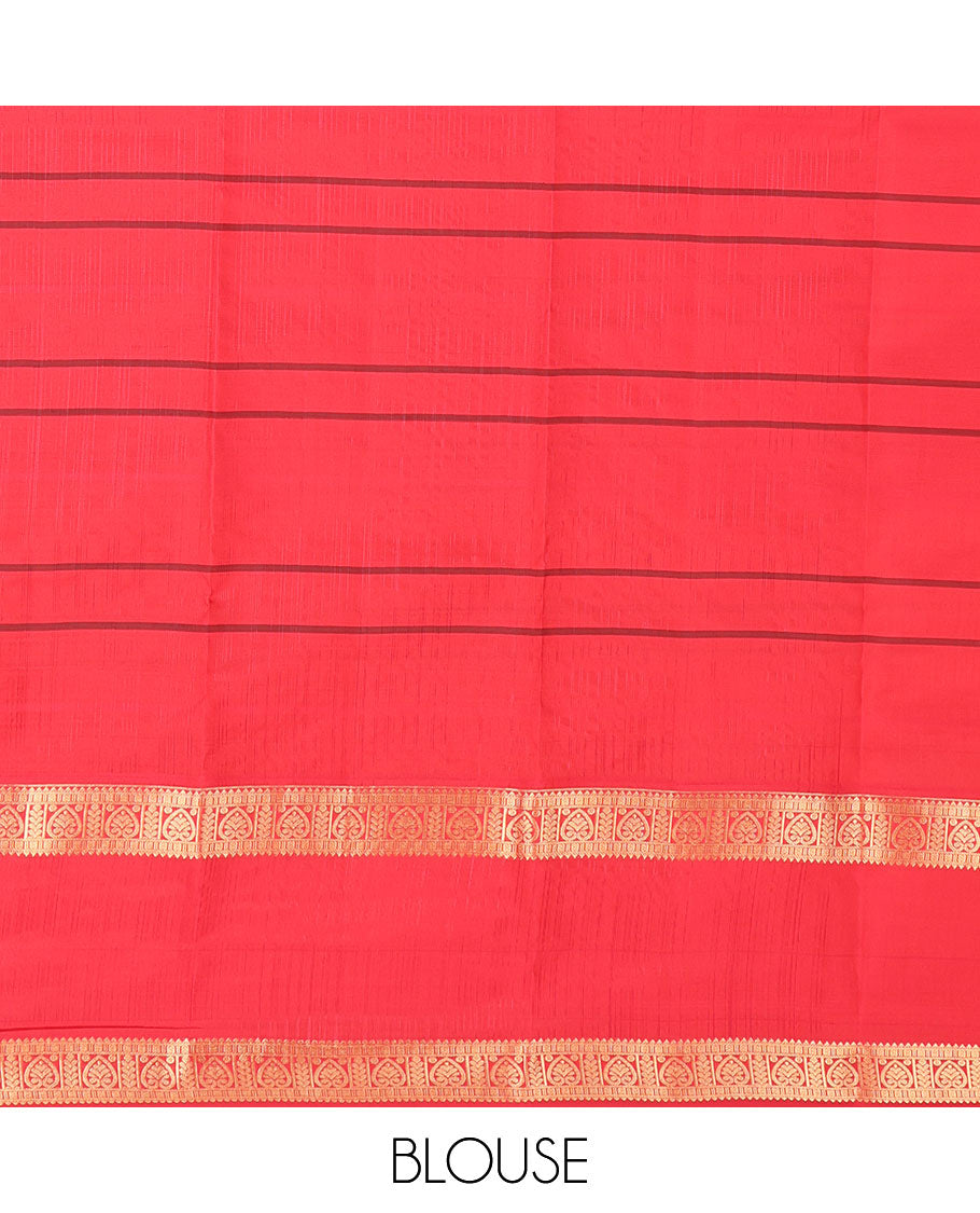 Orange Checked Vasundhara Lite Silk Mix Saree, a Contrast Rettai Pettu Traditional Zari Border, Grand Pallu, and a Contrast Blouse