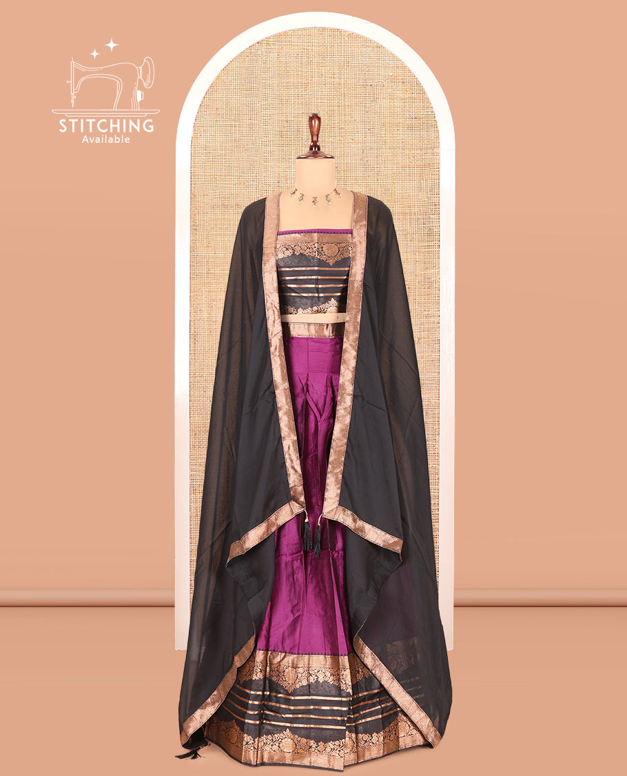 Dark Purple Semi-Silk Half-Saree
