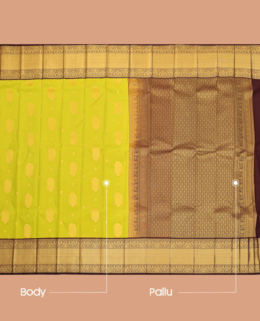 Green Budget Silk Saree, Subtly Sparkled with Zari Buttas All Over Its Body, Complemented by a Contrast Traditional Zari Border of Peacock Designs, Grand Jaal Pallu, and Paired with a Contrast Blouse