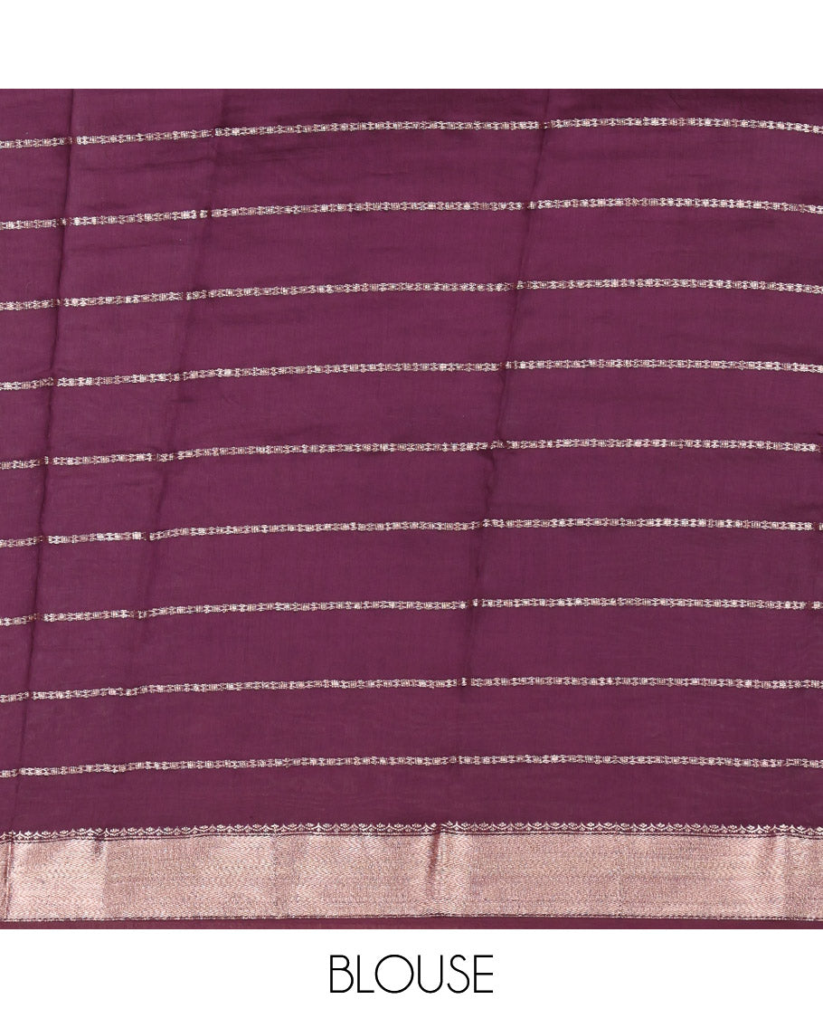 Onion Pink Assam Silk Saree, Showcasing Zari Stripes, Complemented by Contrast Zari Border, Zari Woven Pallu, and Contrast Blouse