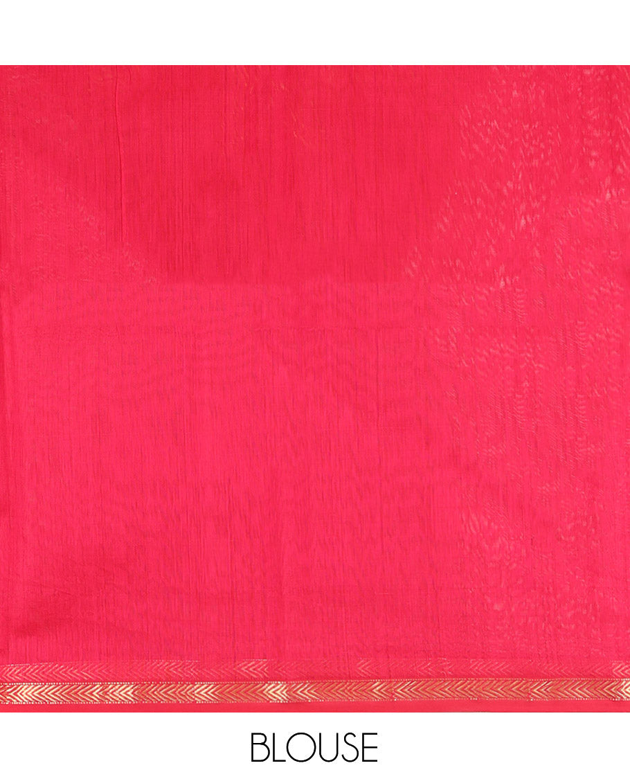 Red Maheshwari Cotton Saree, Detailed with Zari Buttas, a Zari Border, Zari Buttas Pallu, and a Matching Blouse