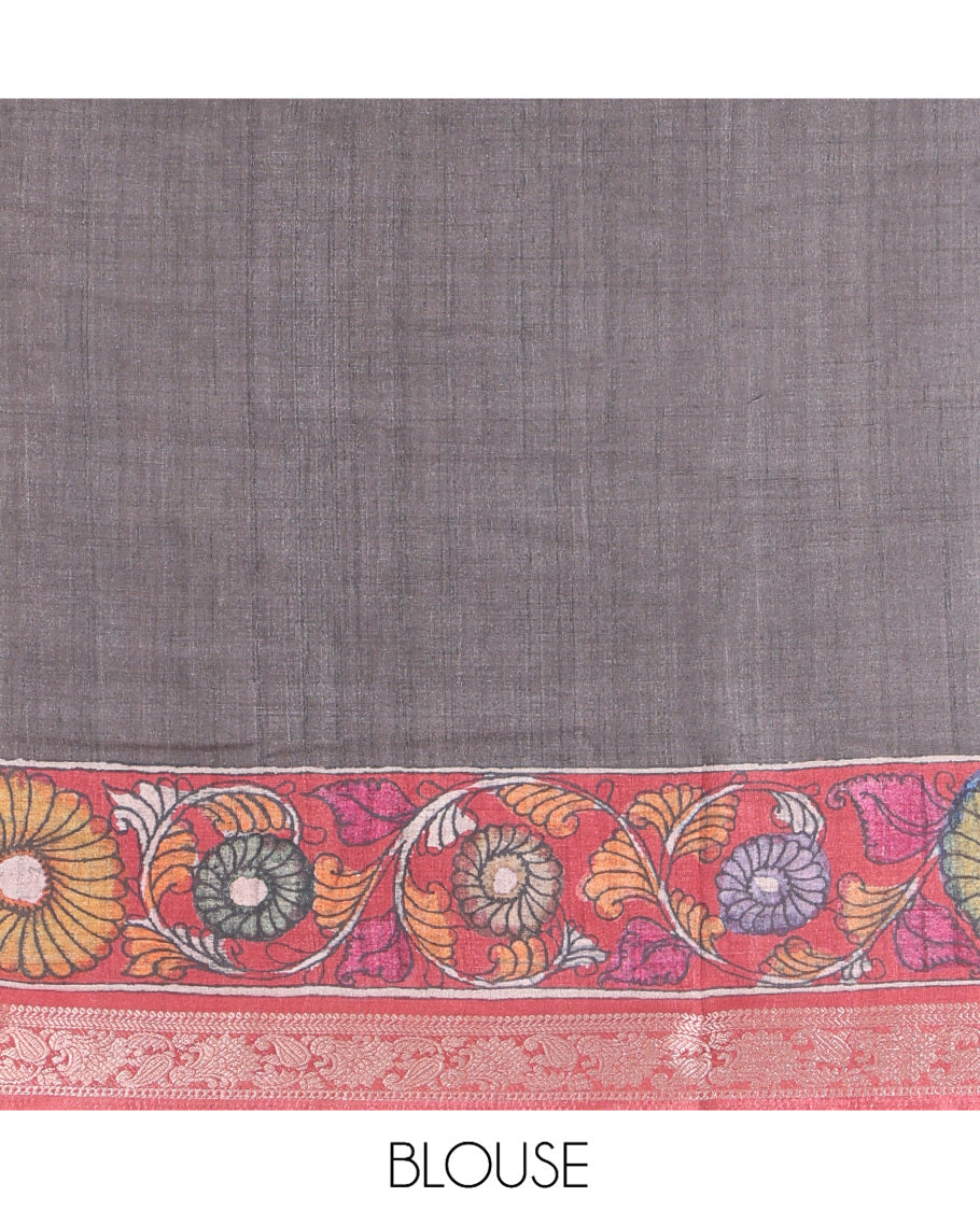 Pale Brown Kalamkari Printed Fancy Tussar Saree