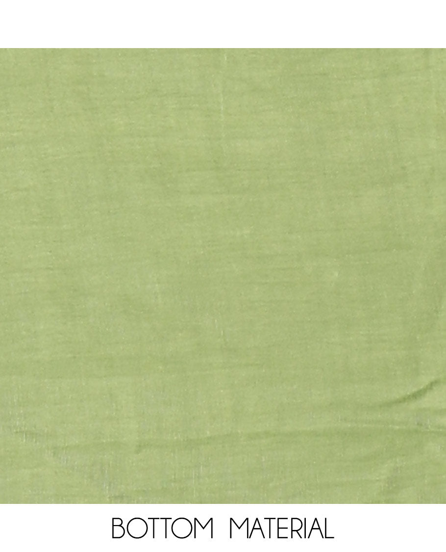 Green and Yellow Semi-Silk Material Churidar Set, Subtly Made with Bandhani Dots Print, Comes with a Plain Santoon Bottom, and Paired with a Double-Colored Dupatta of Bandhani Dots Print