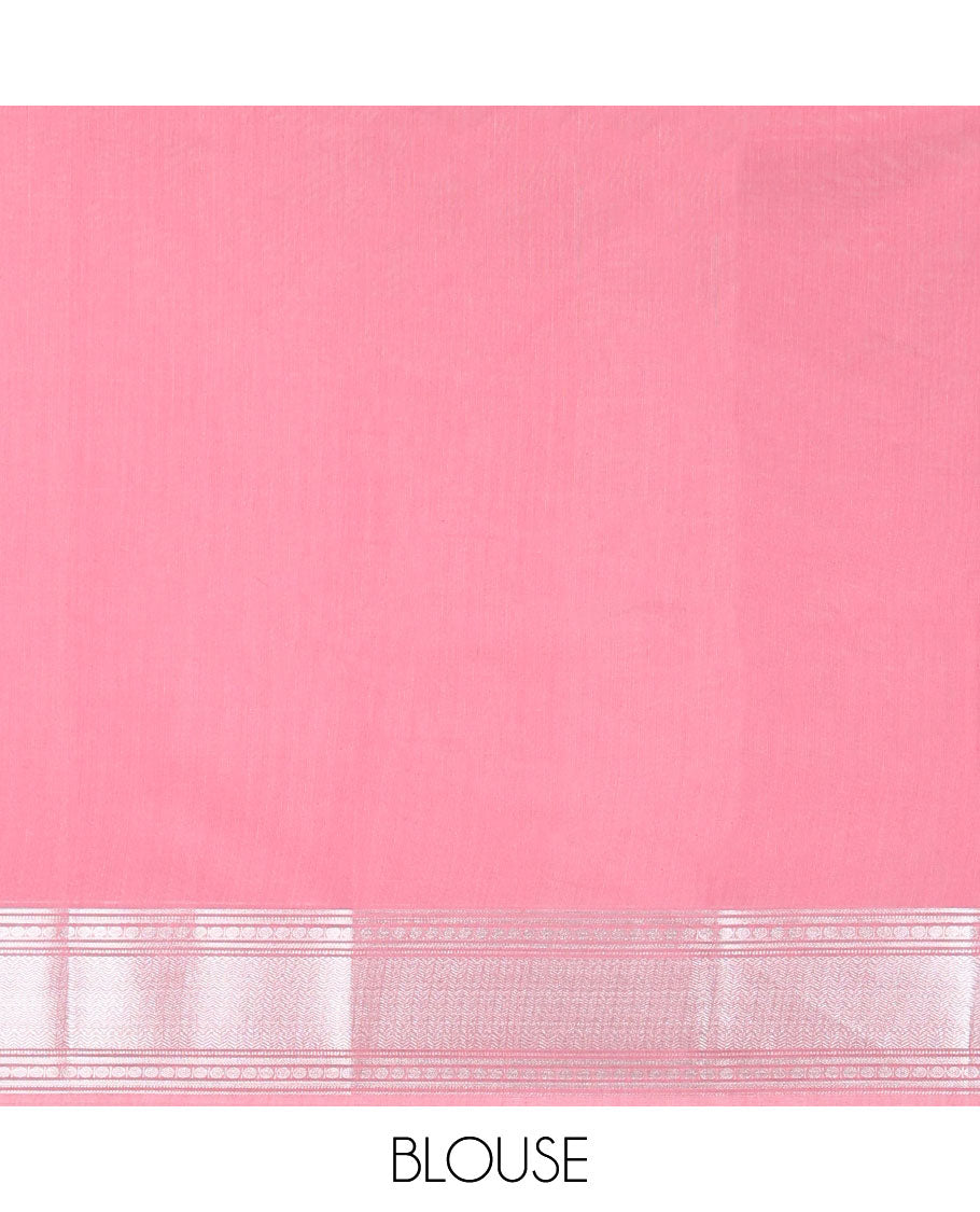 Onion pink silver zari design silk cotton saree with double pad rudrashra border & rich pallu along with plain blouse