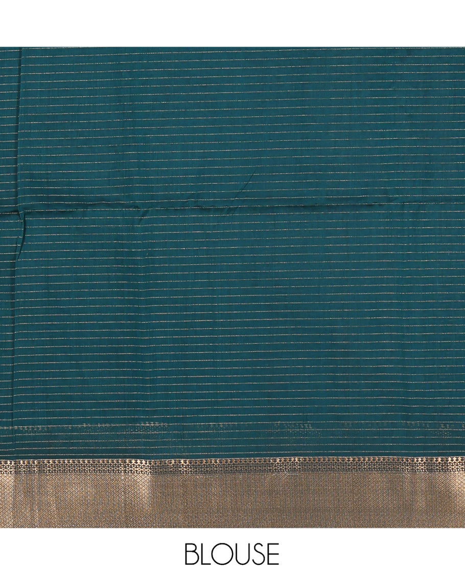 Blue Maheshwari Cotton Saree, Accentuated with Zari Checks, Highlighted by a Traditional Zari Border, Gleaming Zari Woven Pallu, and a Matching Blouse
