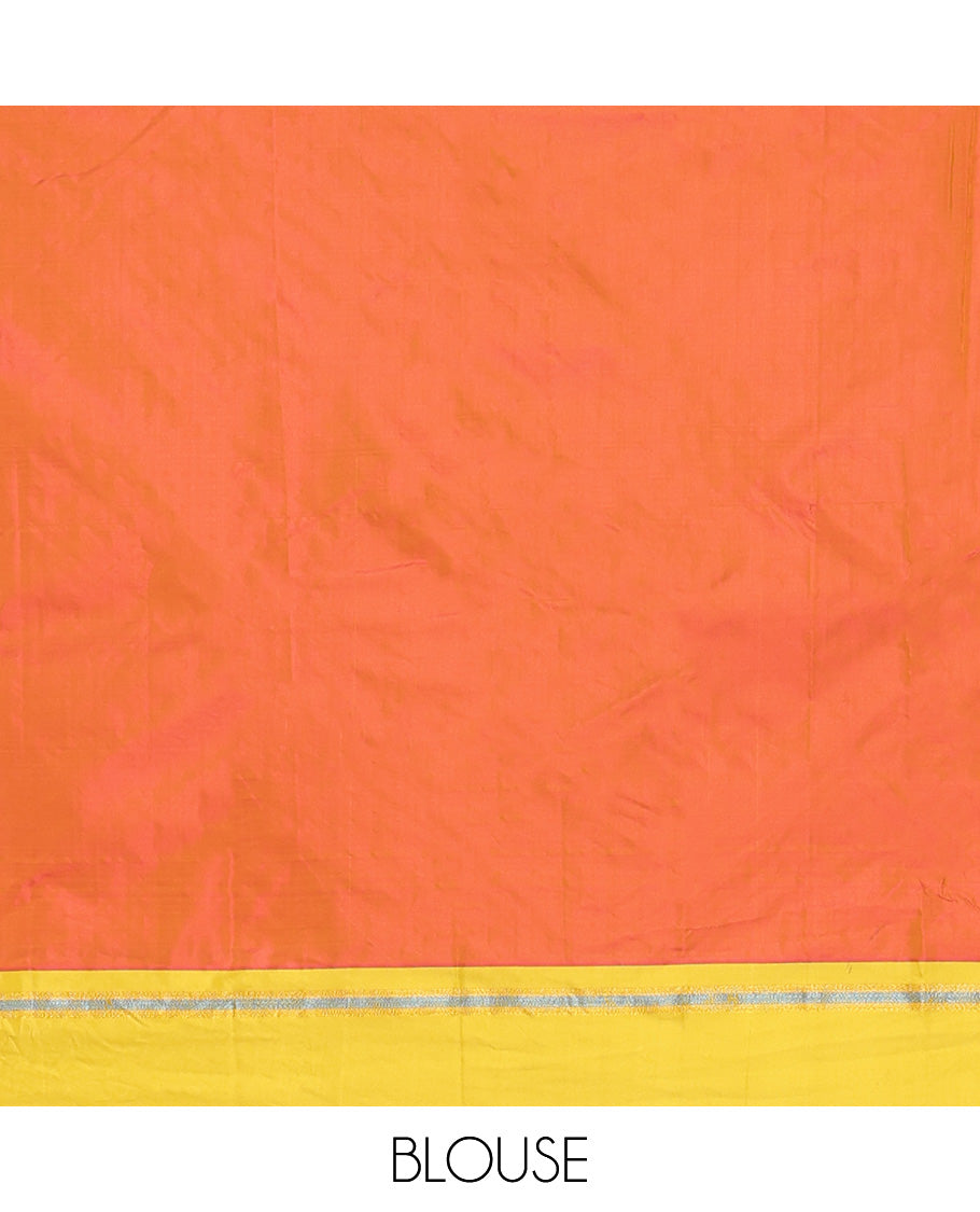 Pink Aarani Silk Saree, Dazzled with Zig-Zag Stripes All Over Its Body, Complemented by a Contrast Border, Pallu of Stripes, and Paired with a Contrast Blouse