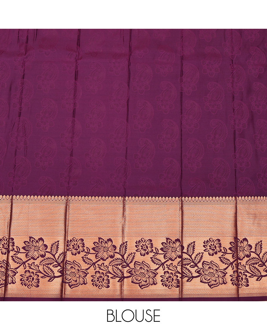 Light Violet Budget Silk Saree, Artfully Woven with Floral-Paisley Jacquard, Contrast Traditional Zari Border, Grand Pallu and a Contrast Blouse