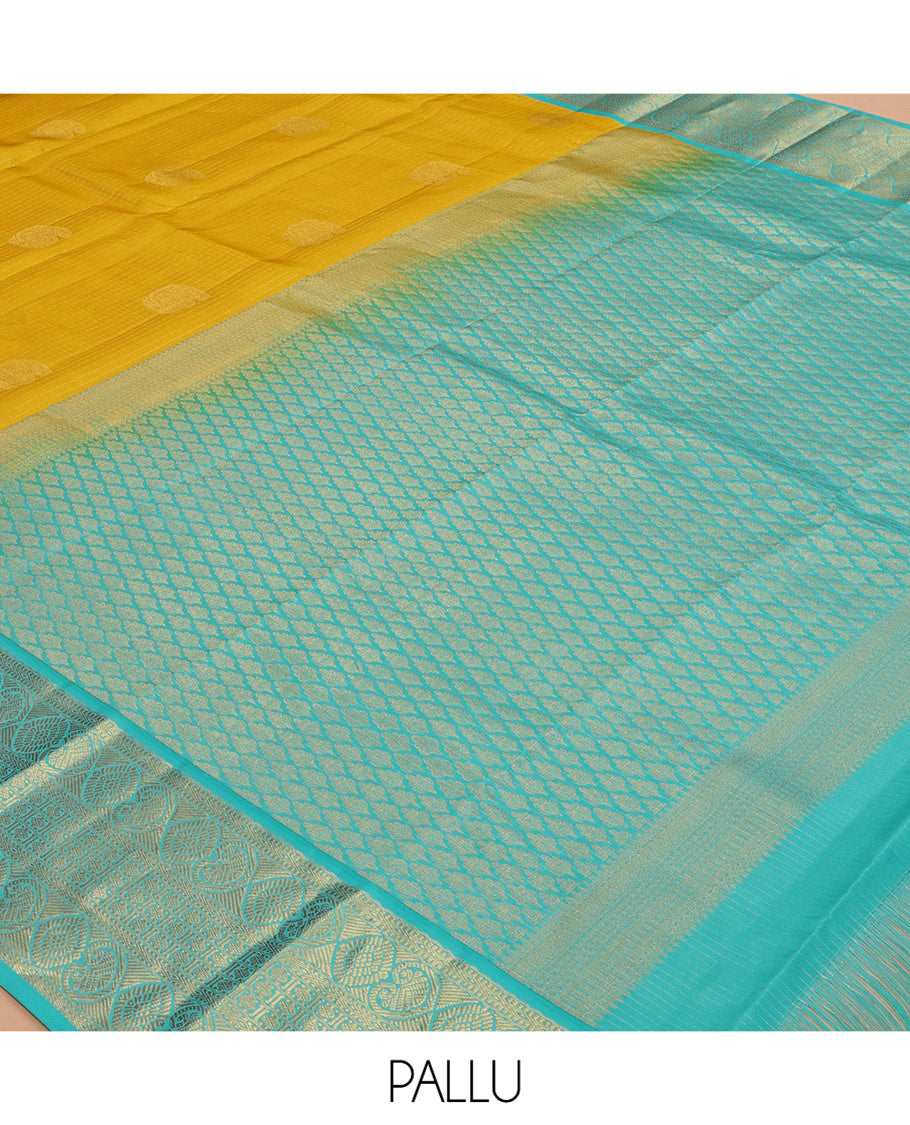 Yellow Zari Design Vasundhara Lite Silk Mix Saree, a Contrast Traditional Border, and a Contrast Blouse