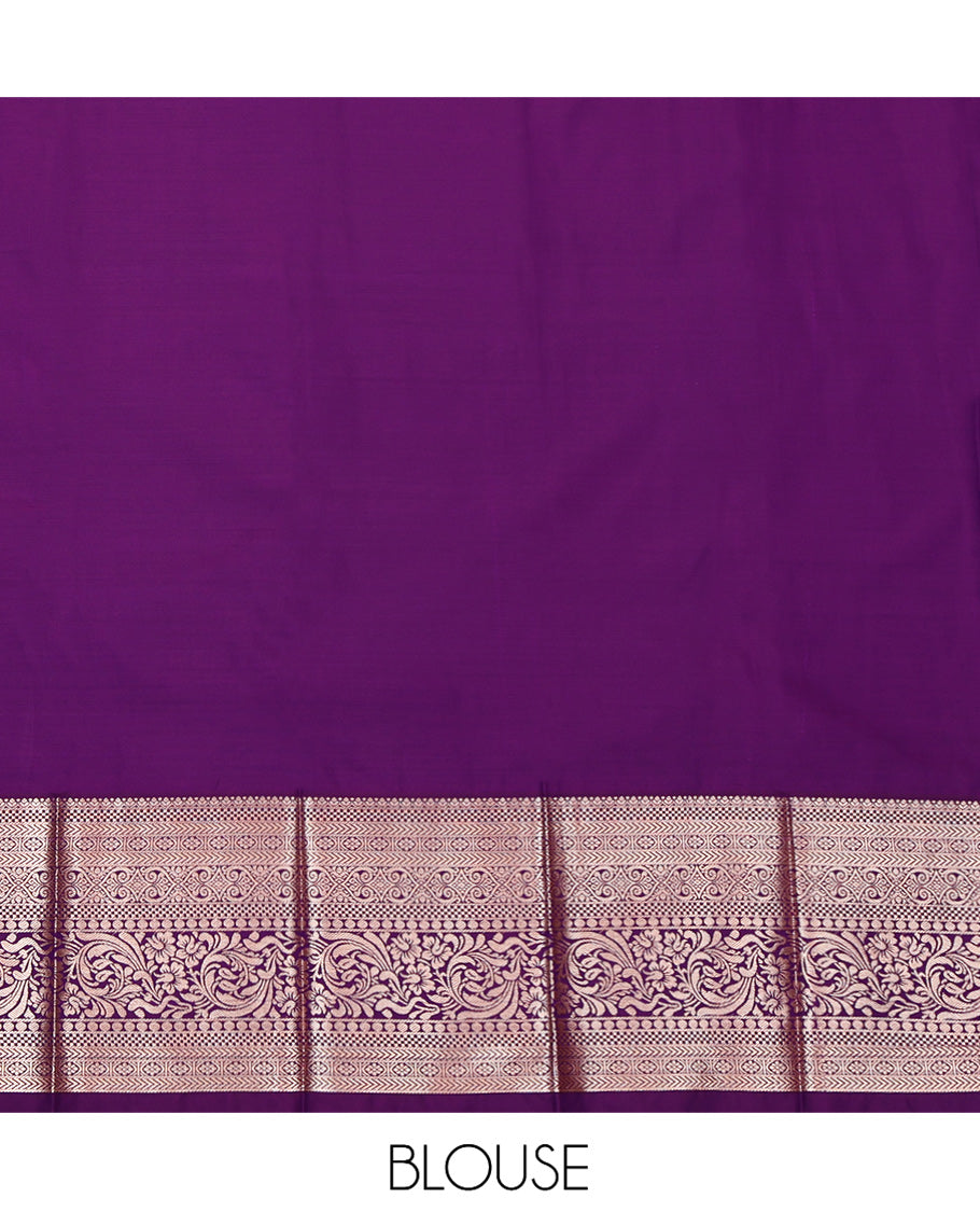 Pink Budget Silk Saree, Adorned with Zari Buttas, Complemented by a Contrast Rettai Pettu Traditional Zari Border, Paisley Pallu, and Contrast Blouse