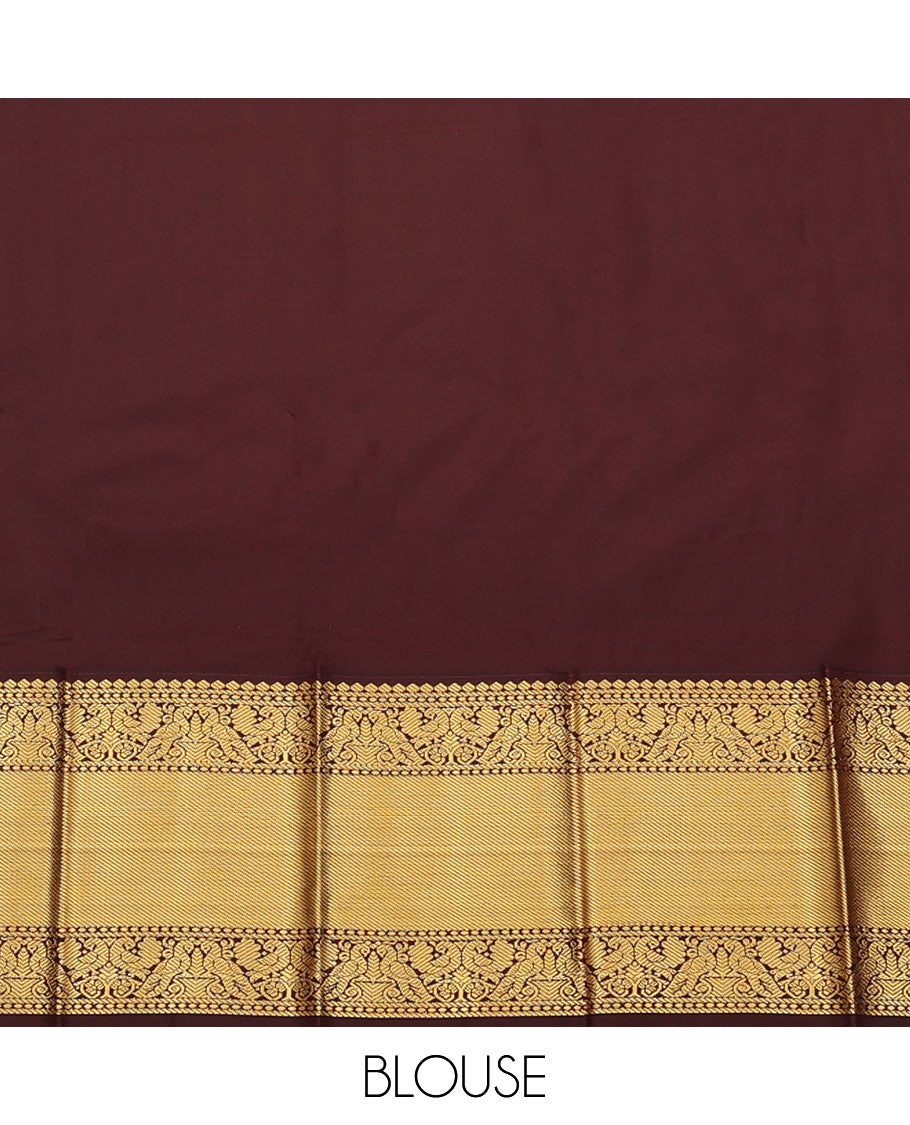 Green Budget Silk Saree, Subtly Sparkled with Zari Buttas All Over Its Body, Complemented by a Contrast Traditional Zari Border of Peacock Designs, Grand Jaal Pallu, and Paired with a Contrast Blouse