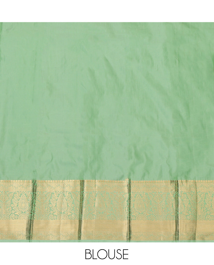 Blue Budget Silk Saree, Woven with Zari Buttas and Stripes, Complemented by Contrast Traditional Zari Border, Grand Pallu and a Contrast Blouse