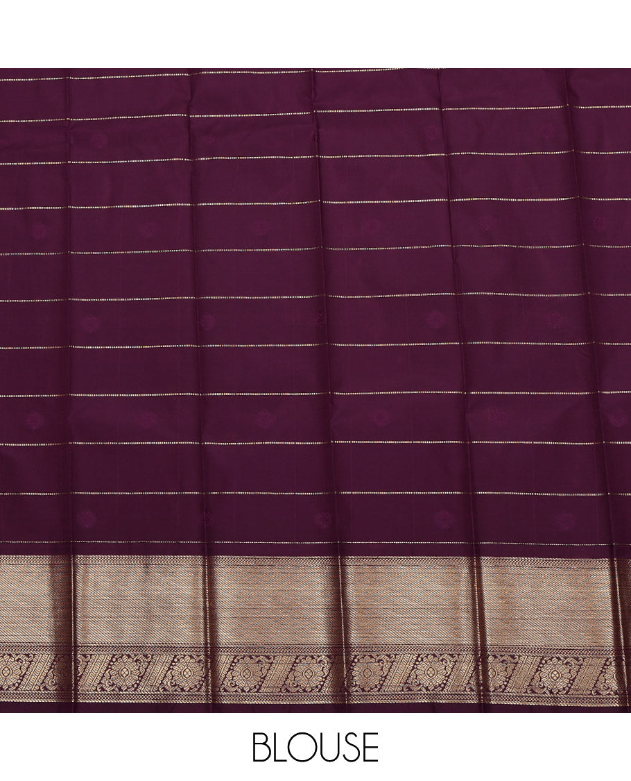 Rust Budget Silk Saree, Adorned with Butta Enclosed Checks All Over Its Body, Complemented by a Contrast Traditional Zari Design Border, Grand Pallu, and Paired with a Contrast Blouse