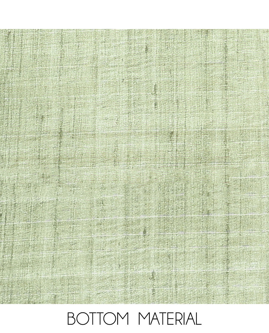Chikku-Green Semi-Tussar Material Churidar Set, Embellished with Human-Animal Motif Top, a Contrast Bottom, and Leaf-Elephant Motif Dupatta