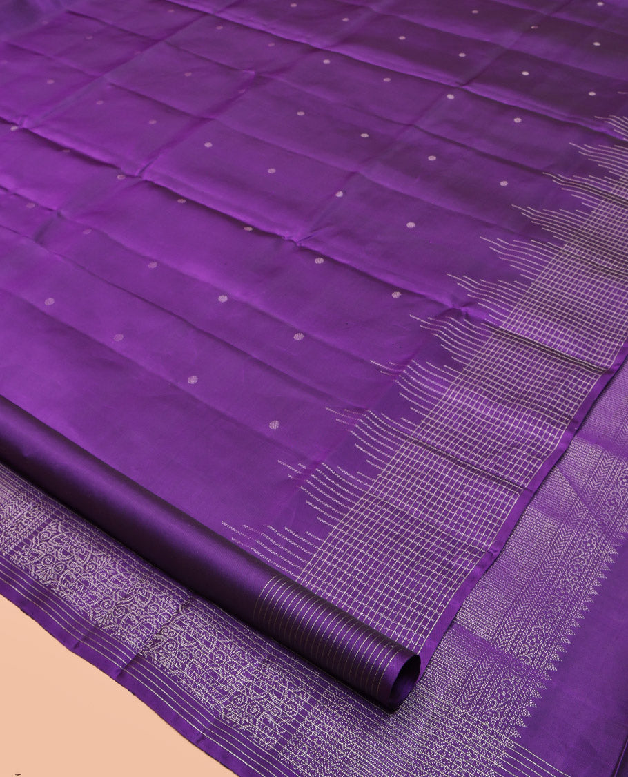 Violet Mayuri Lite Silk Mix Saree, Sparsely Woven with Zari Buttas, Subtly Checked Border, Intricate Pallu, and a Matching Blouse