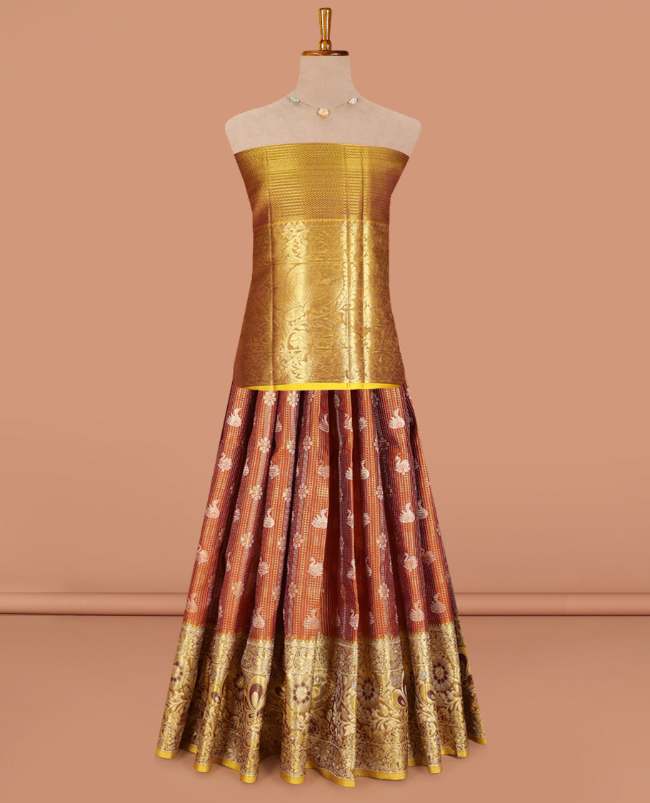 Brown Pure Silk Navarathna Pavadai Material Set