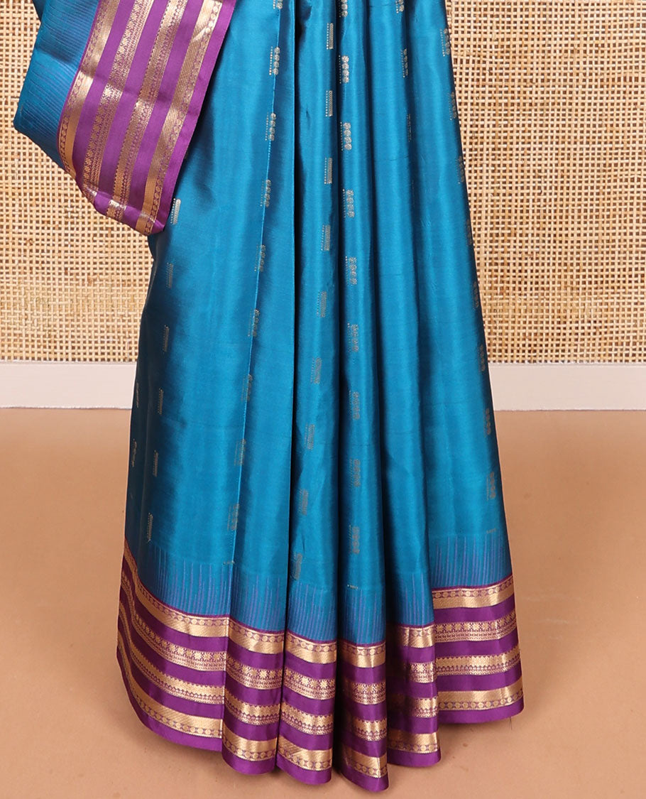 Blue buttas vasundhara elite silk saree contrast rettai pettu zari design border & intricate zari design pallu