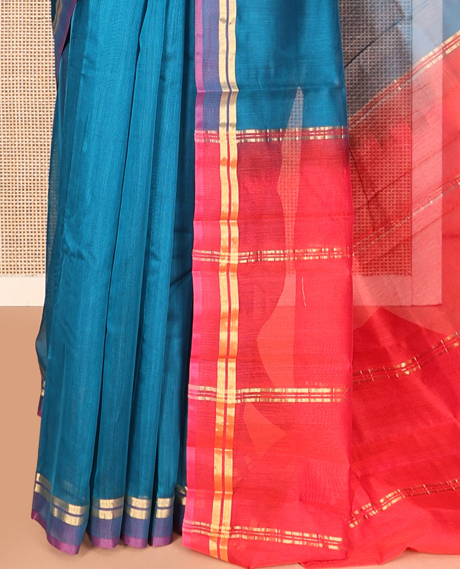 Blue Plain Silk Cotton Saree
