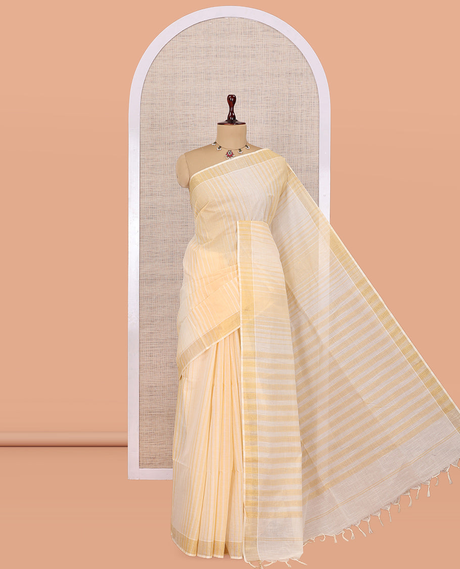 Cream-Sandal Jute Cotton Saree