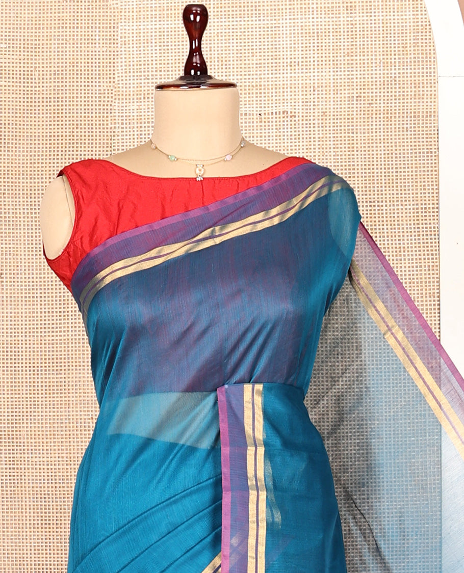 Blue Plain Silk Cotton Saree