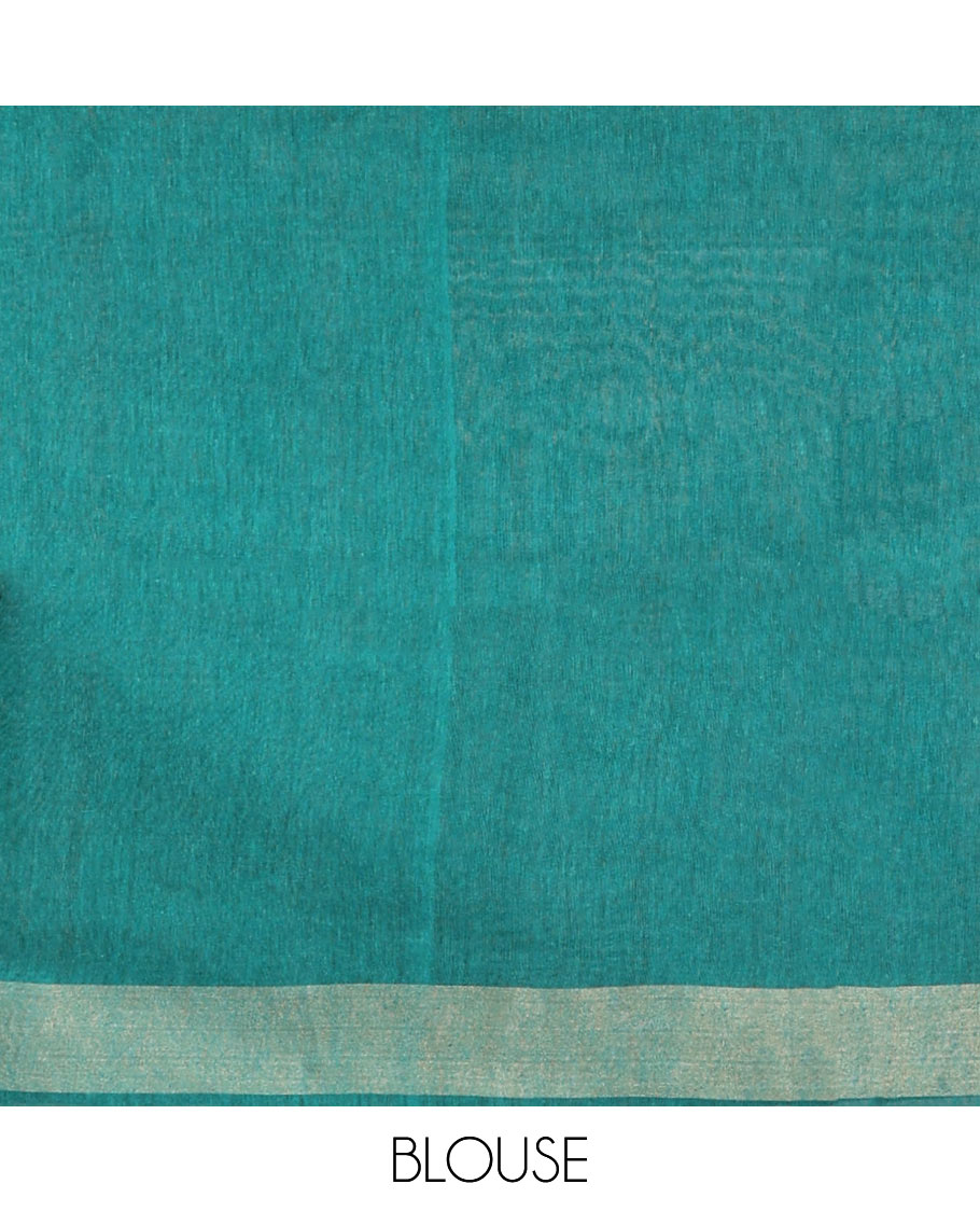 Green Plain Tussar Silk Saree, a Subtle Border, Gleaming Pallu, and a Matching Blouse