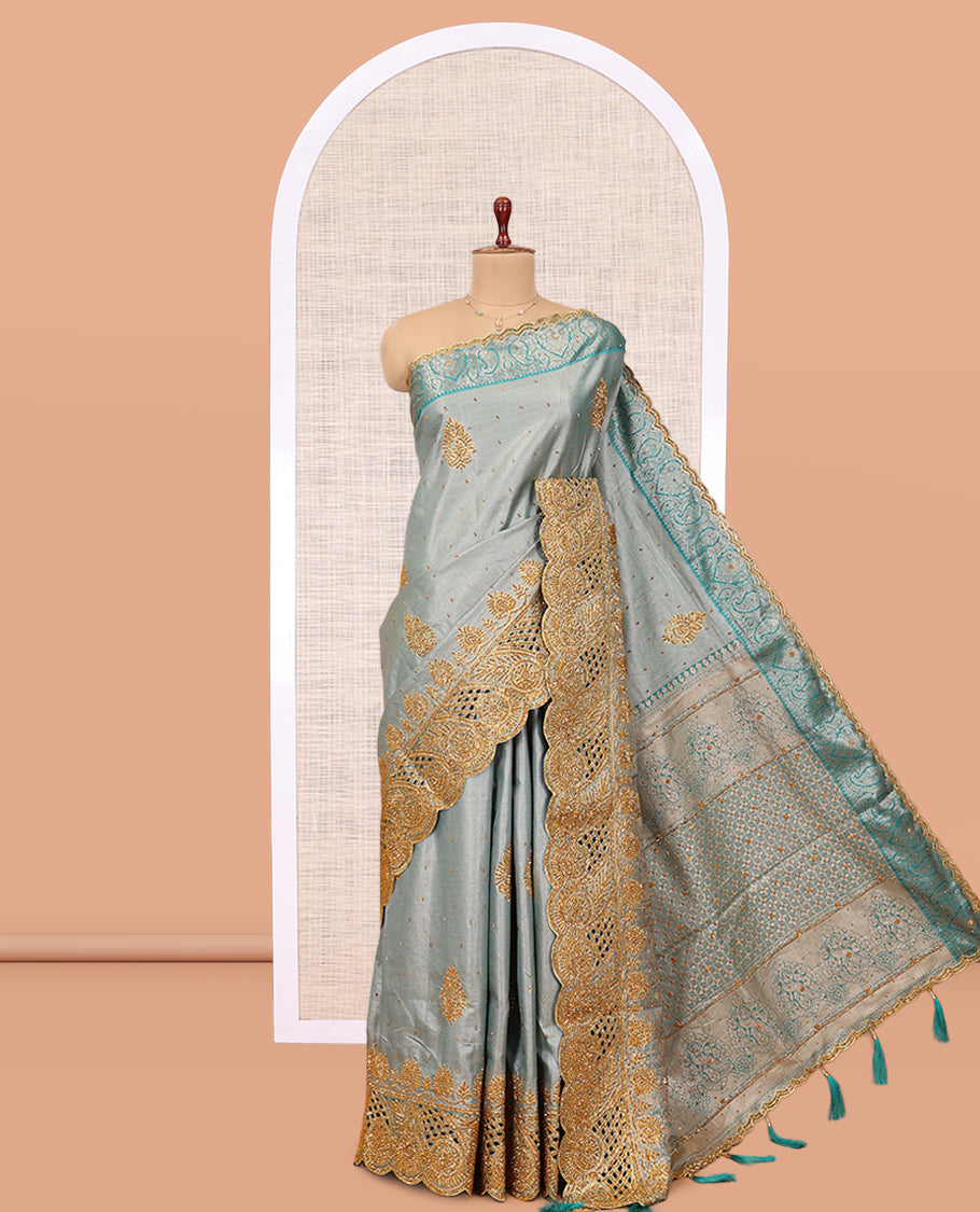 Grey Mysore Silk Saree