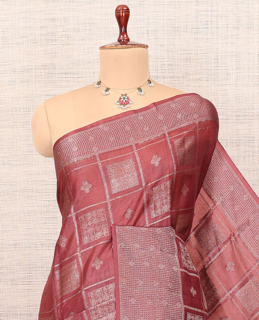 Terracotta Red Tussar Silk Saree