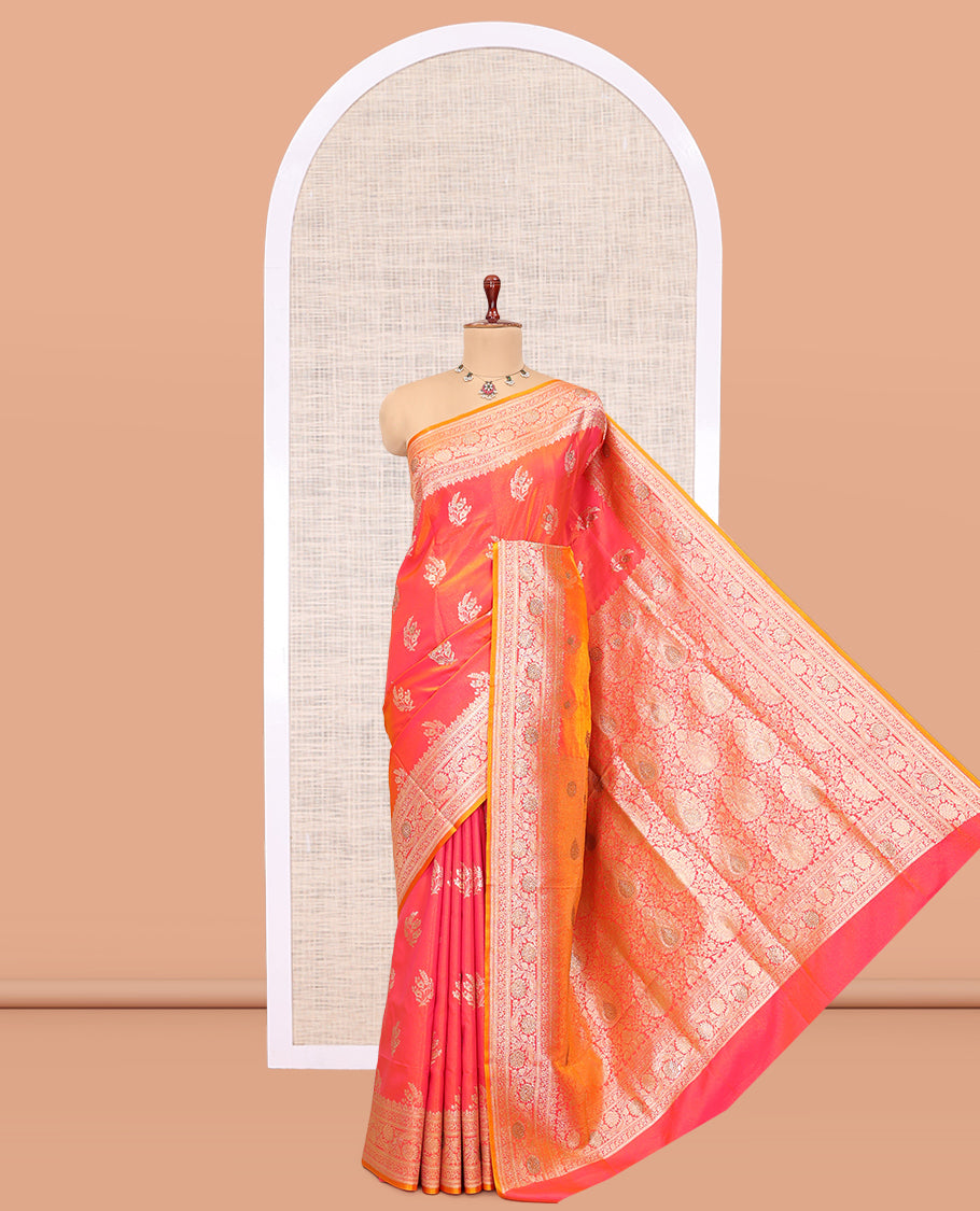 Orange-Pink Semi-Banaras Nylon Saree
