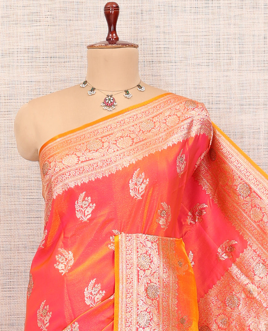 Orange-Pink Semi-Banaras Nylon Saree