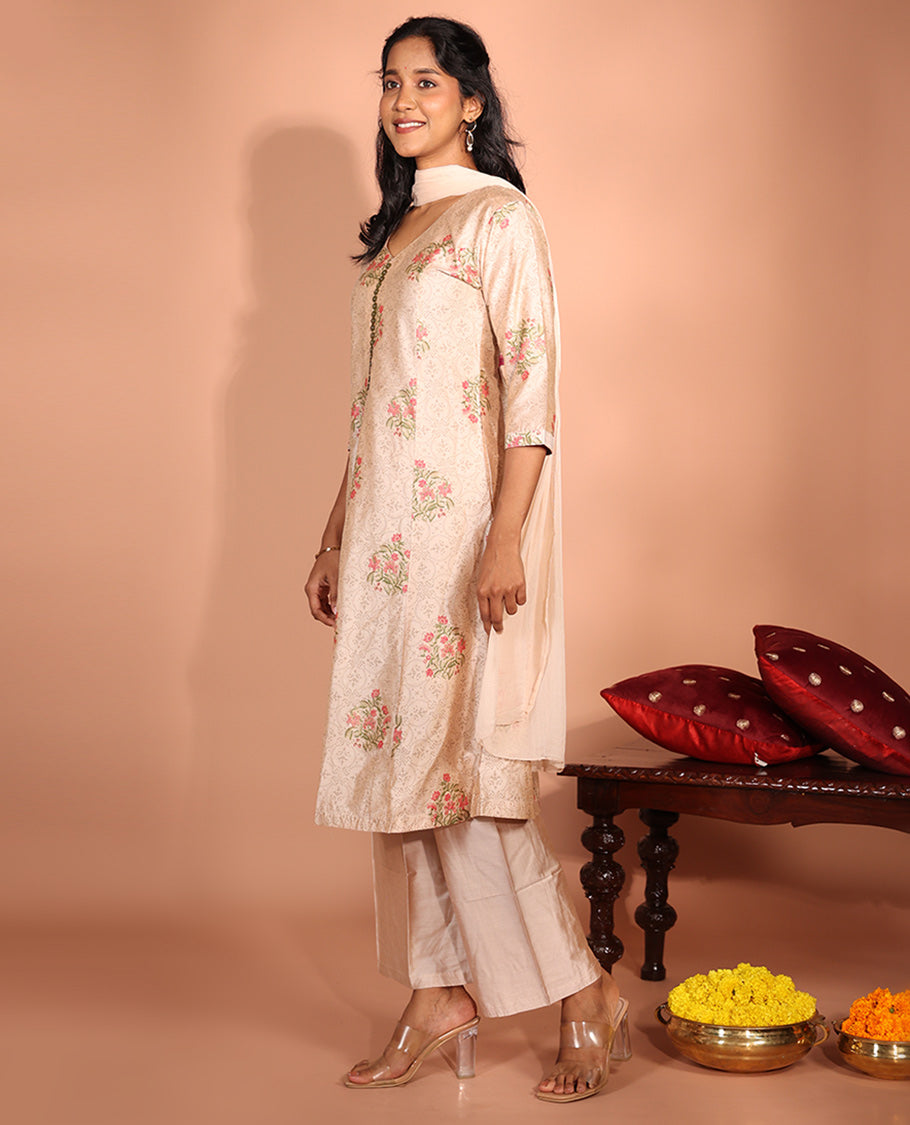 Light Sandal Muslin Readymade Suit