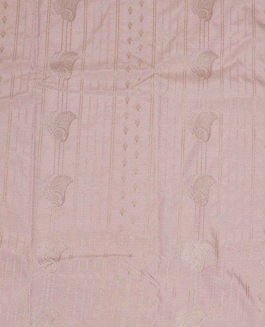 Baby pink art silk pavadai material set, zari design pavadai, contrast blouse & traditional zari border