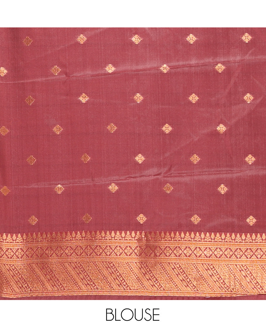 Multi-Color Zari Butta Enclosed Checks Litchi Saree, Adorned with Contrast Traditional Border and Blouse