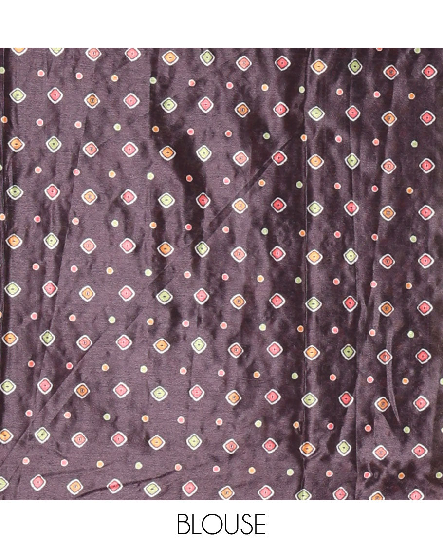 Multi-colour rainbow style printed, mirror work masakali saree with printed, mirror work border & printed pallu along with bhandani printed blouse