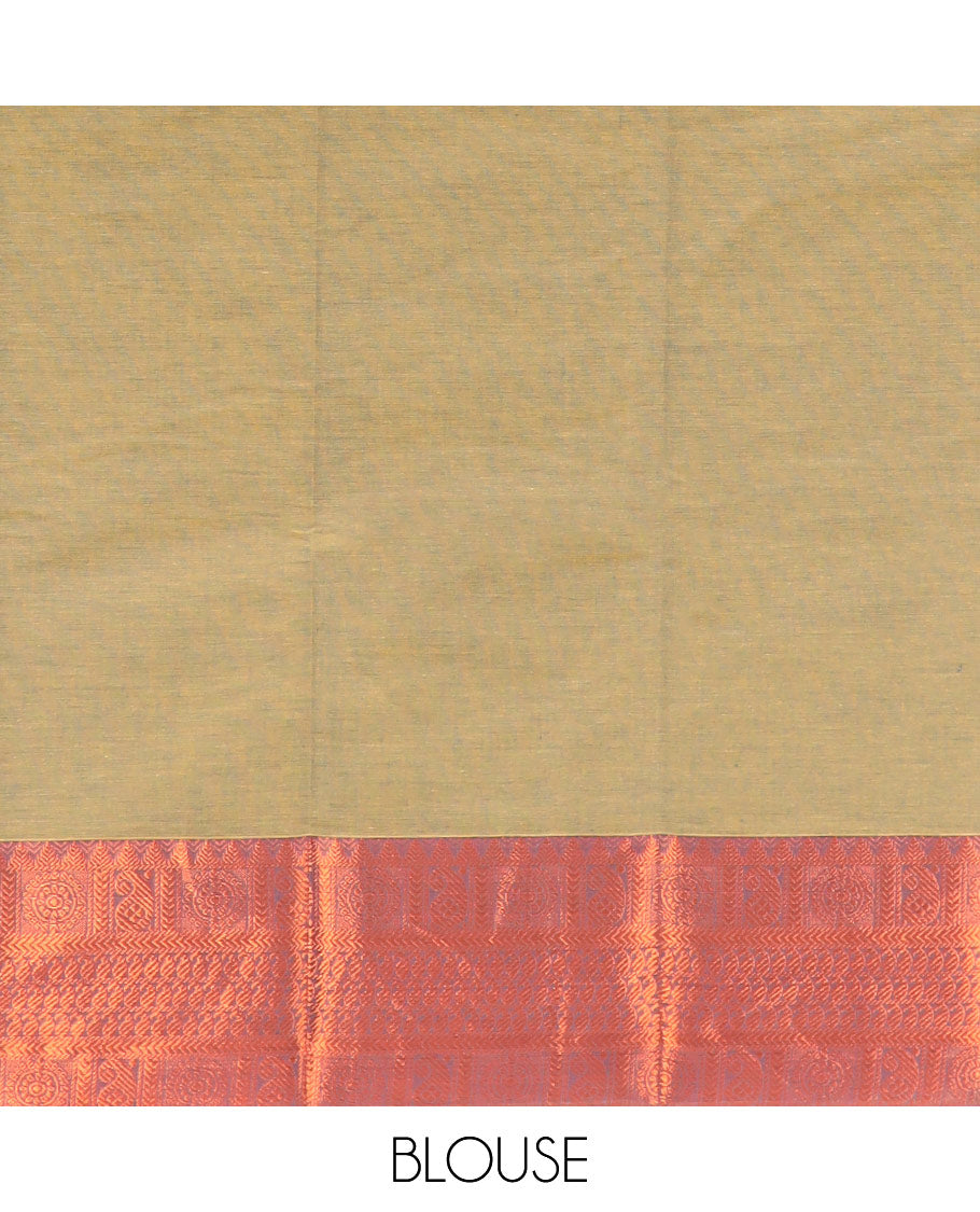 olive green kanchi cotton saree with contrast intricate zari design border & striped pallu