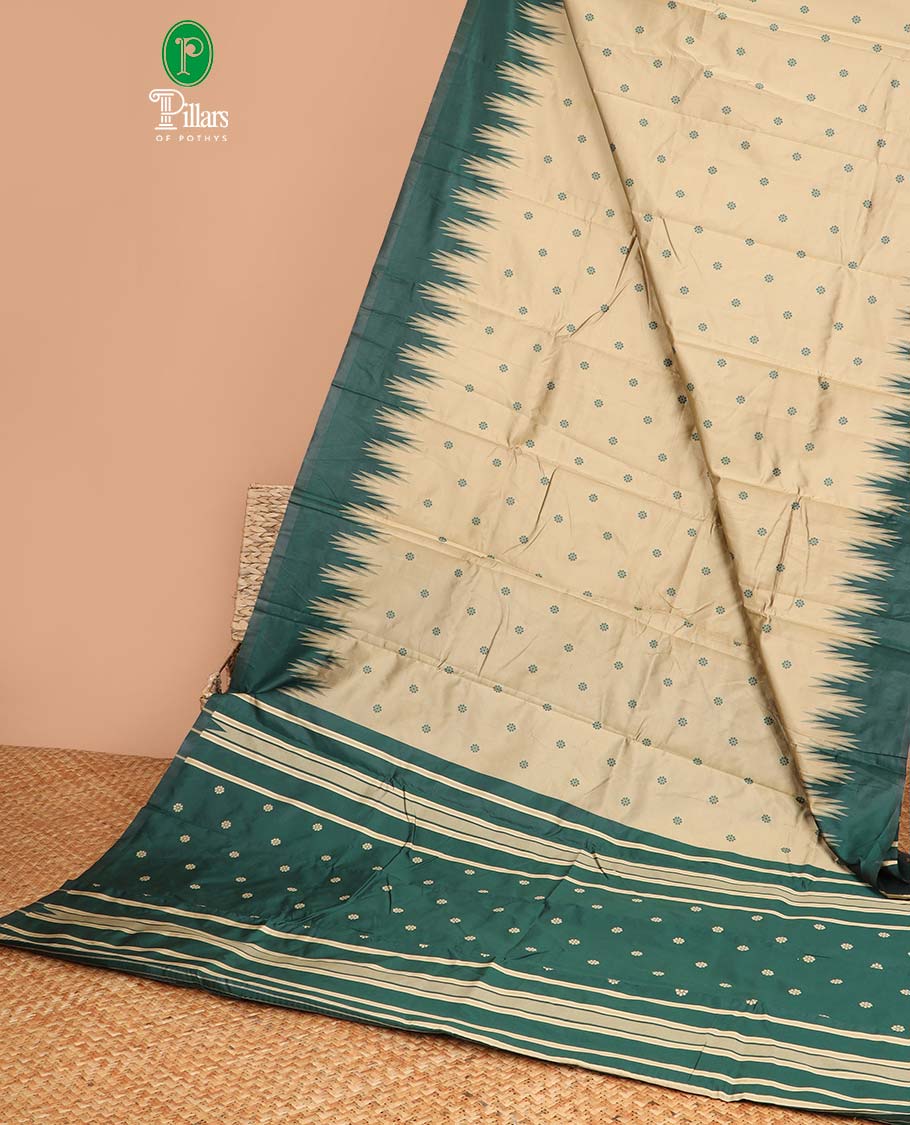 Chikku with green thread work butta elite silk saree with floral design border & thread work, floral design blouse