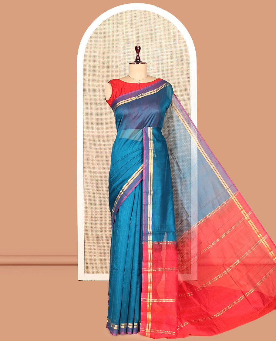 Blue Plain Silk Cotton Saree