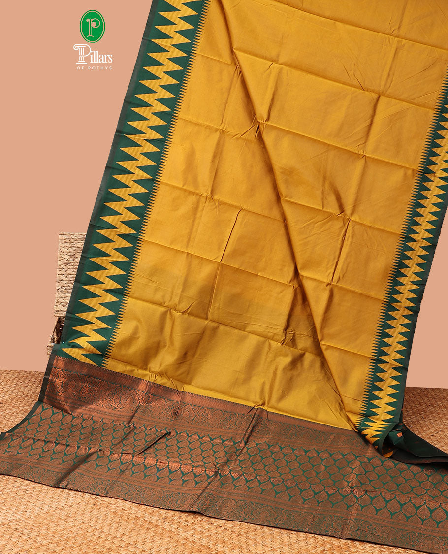 Mustard elite silk saree with thread work , small temple border