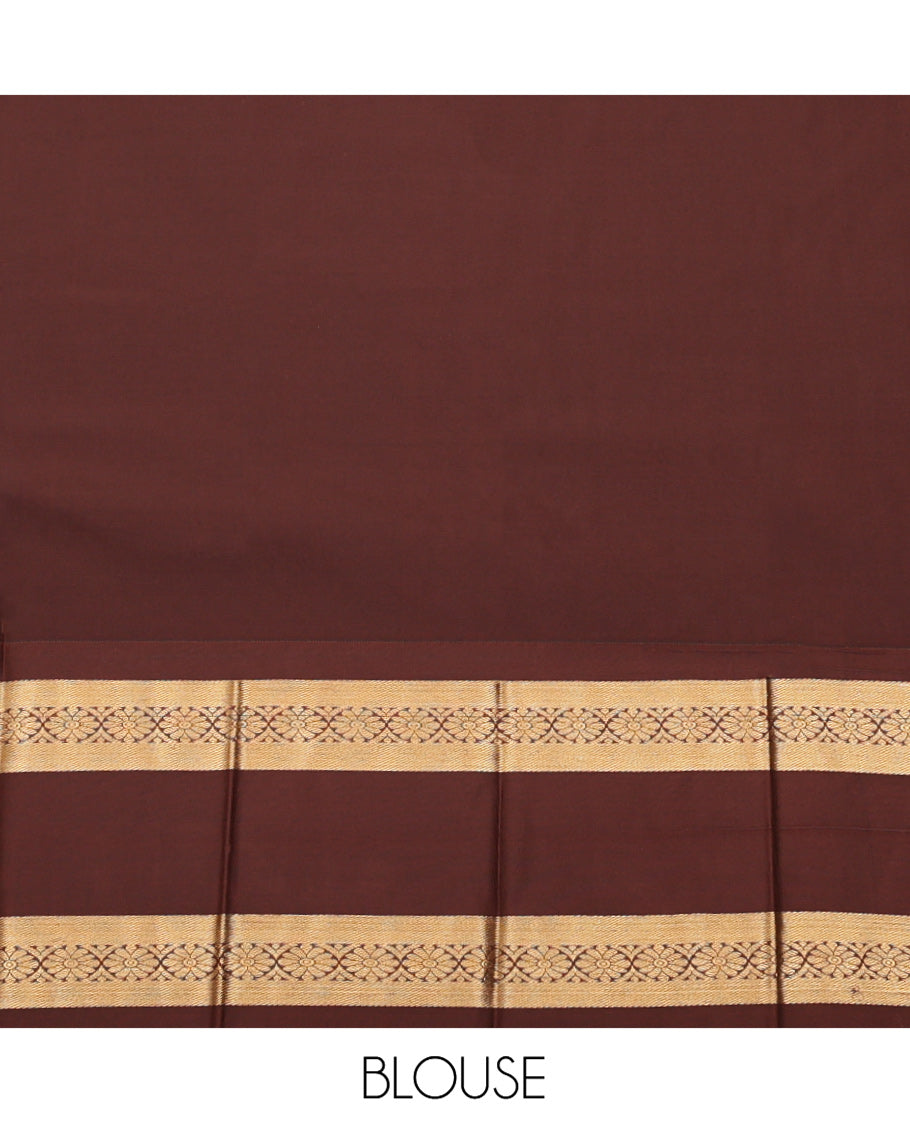 Orange Budget Silk Saree, Woven with Zari Buttas, Complemented by a Contrast Traditional Rettai Pettu Border, Grand Pallu, and a Contrast Blouse