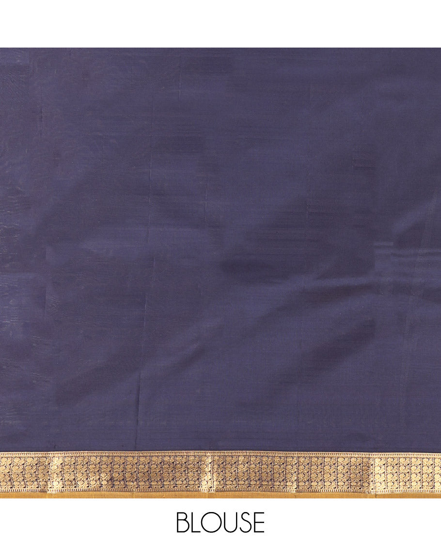 Magenta Vasundhara Lite Silk Mix Saree, Ornamented with Zari Buttas, Complemented by a Contrast Border of Yaali and Mayil Designs, Zari Design Pallu, and a Contrast Blouse