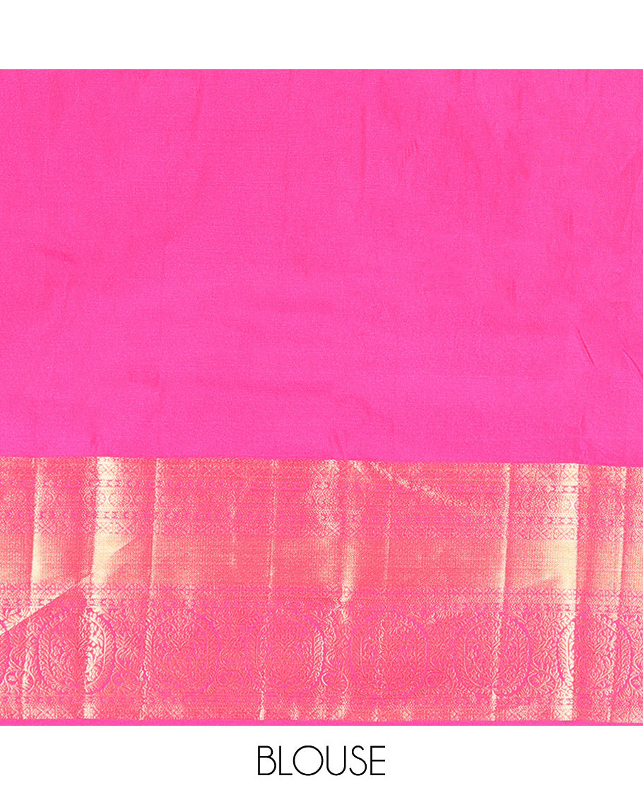 Pink Budget Silk Saree Bedecked with Paisley Buttas All Over Its Body, Highlighted by a Traditional Zari Design Border, Grand Pallu of Jaal Designs, and Paired with a Matching Blouse
